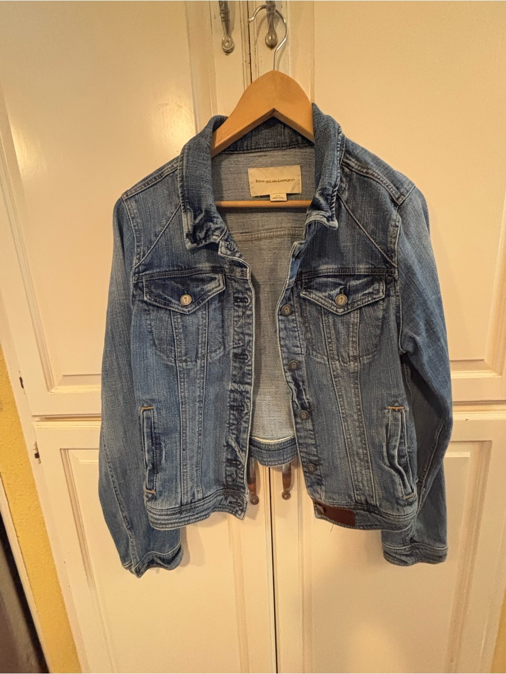 Pilcro Letterpress distressed denim jacket. Large